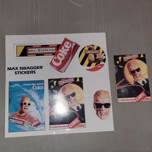 New! 80sVintage Coca-Cola MAX HEADROOM MAX Swagger Sticker Sheet & Extra Sticker - Picture 2 of 11
